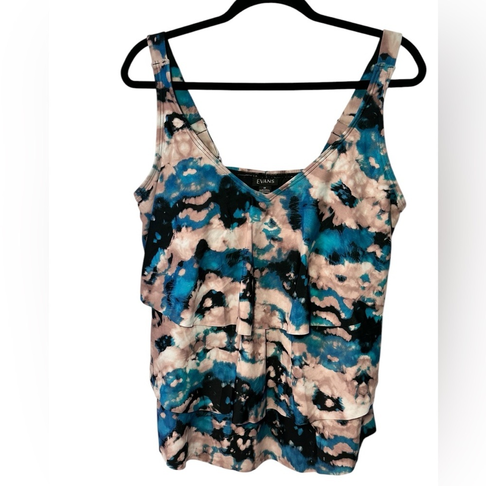 Evans‎ Blue Wave Print Tiered Tankini Top Size 16 NWT Adjustable Straps Padding